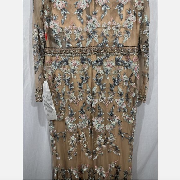 NWT $798 Mac Duggal [ 14 ] Floral Embroidered Long Sleeve Trumpet Gown Nude Q624 - Picture 15 of 16